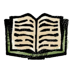 The Bookworm icon from Pentiment, a stylized drawing of an open book